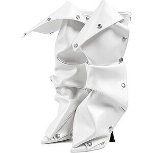 Women White Suede Detachable Snap-off Panel Fold Over Fall Shark Knee High Boot
